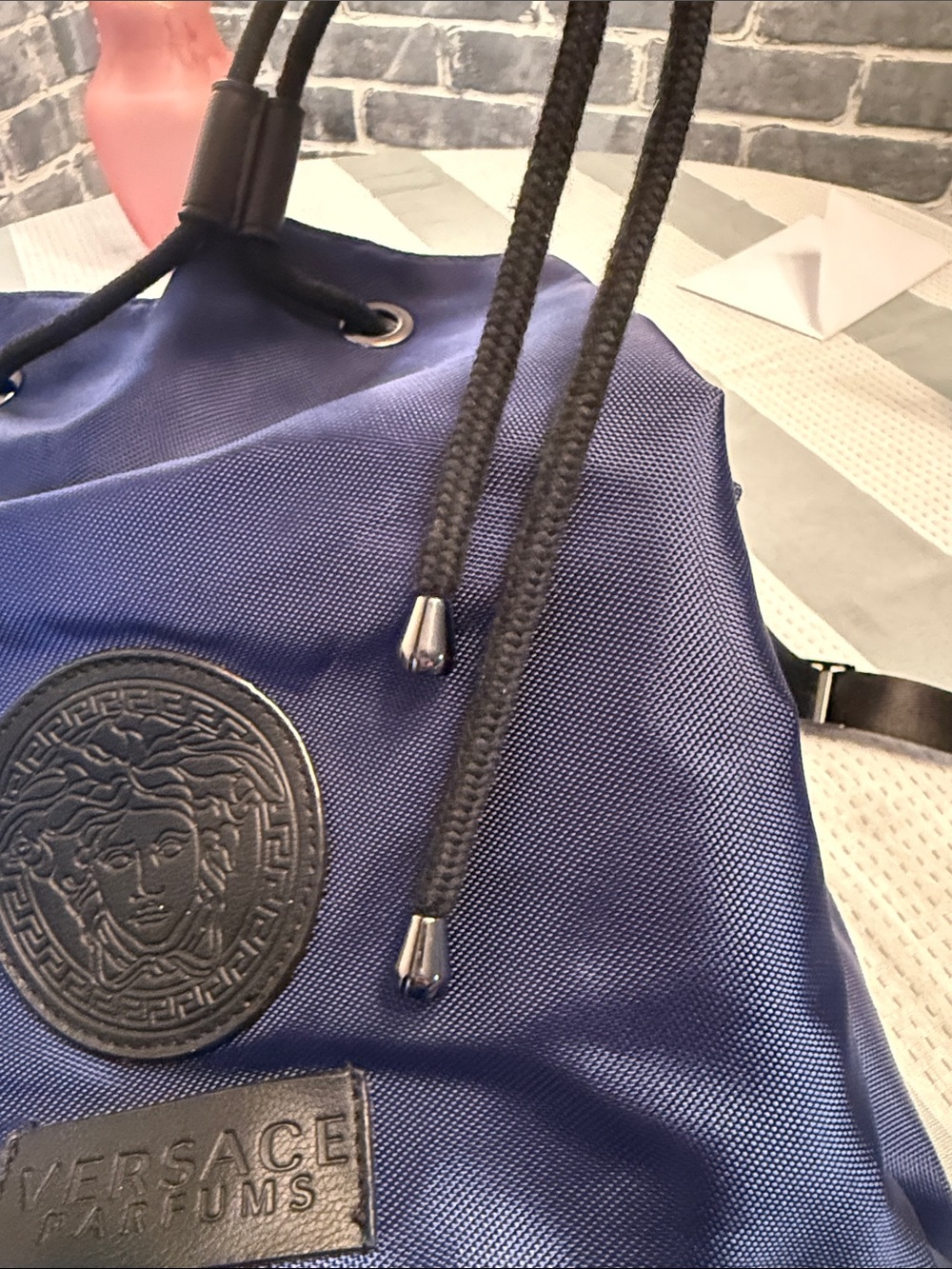 Men's Navy Drawstring Backpack - Picture 5 of 10